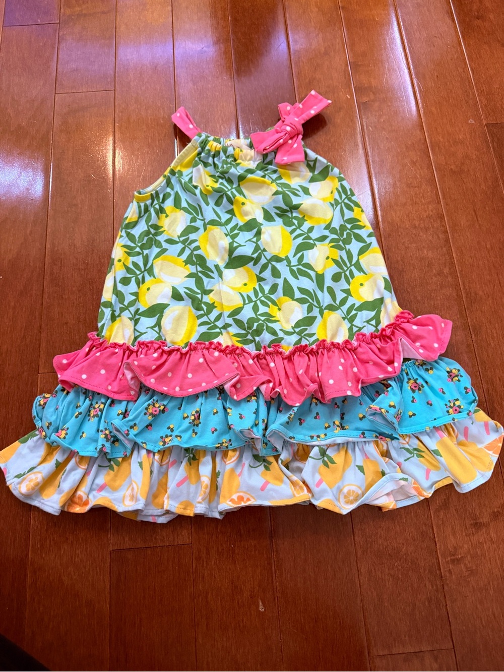 Matilda Jane Lemon Print Ruffle Dress in Yellow, Green, Pink, Blue